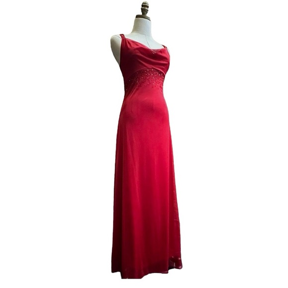 ALEX Evenings Cherry Red Beaded Cowl Neck
Formal Prom Dress Gown Size 4 Petite - Picture 3 of 17